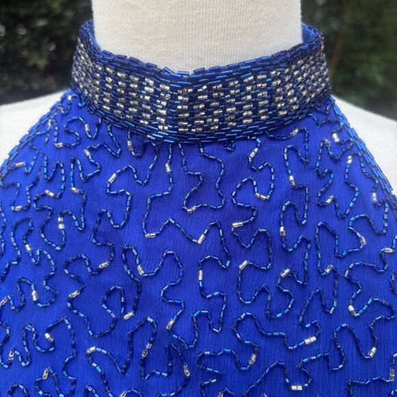 VTG Y2K Beaded Dress Gown Sz 12 Blue Maxi Bodycon Glam Fairycore Evening Formal - Picture 11 of 16